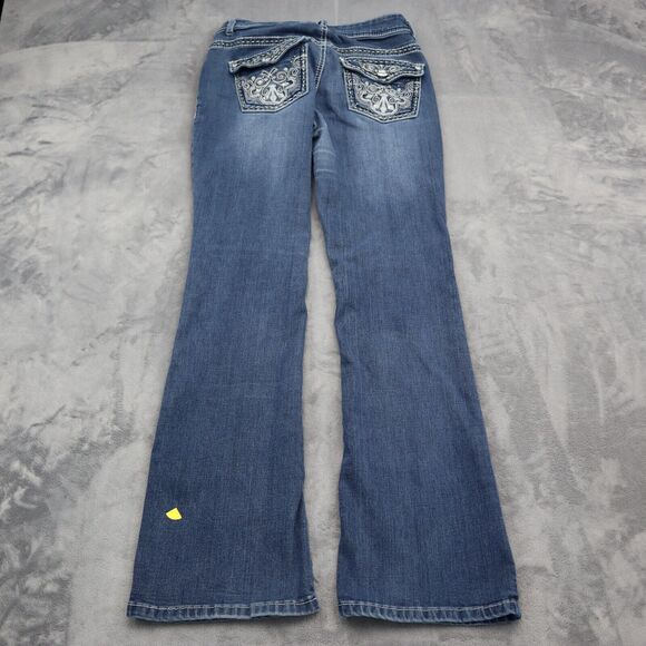 Casual Pants Womens 2 Blue Denim Flat Front Flare Stretch Pockets Jeans Bottoms - Picture 7 of 14